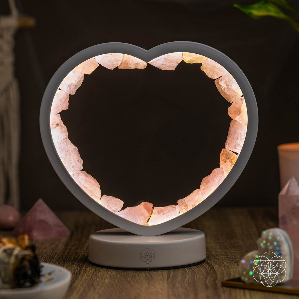 Love Magnet - Rose Quartz Heart Lamp / February MerLotus Essence: Fulfilling Love & Restoration