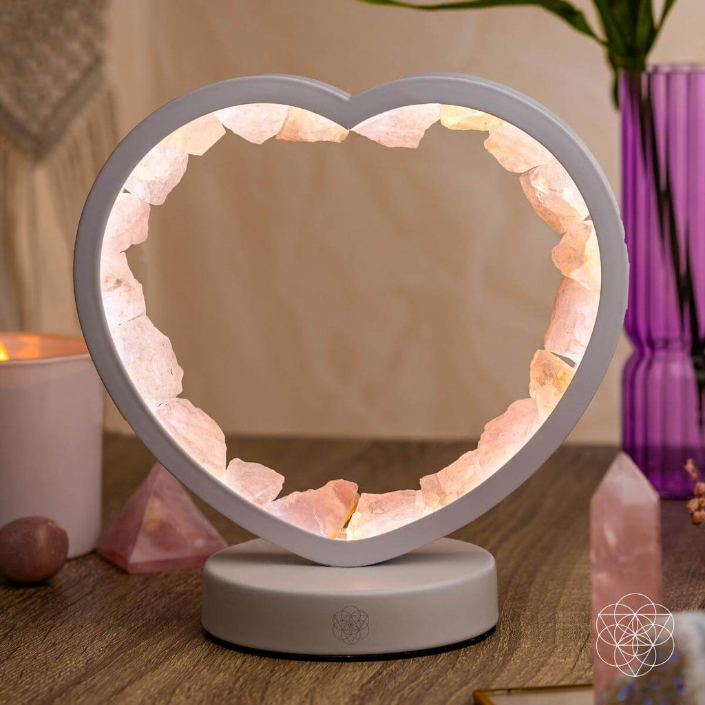 Love Magnet - Rose Quartz Heart Lamp / February MerLotus Essence: Fulfilling Love & Restoration