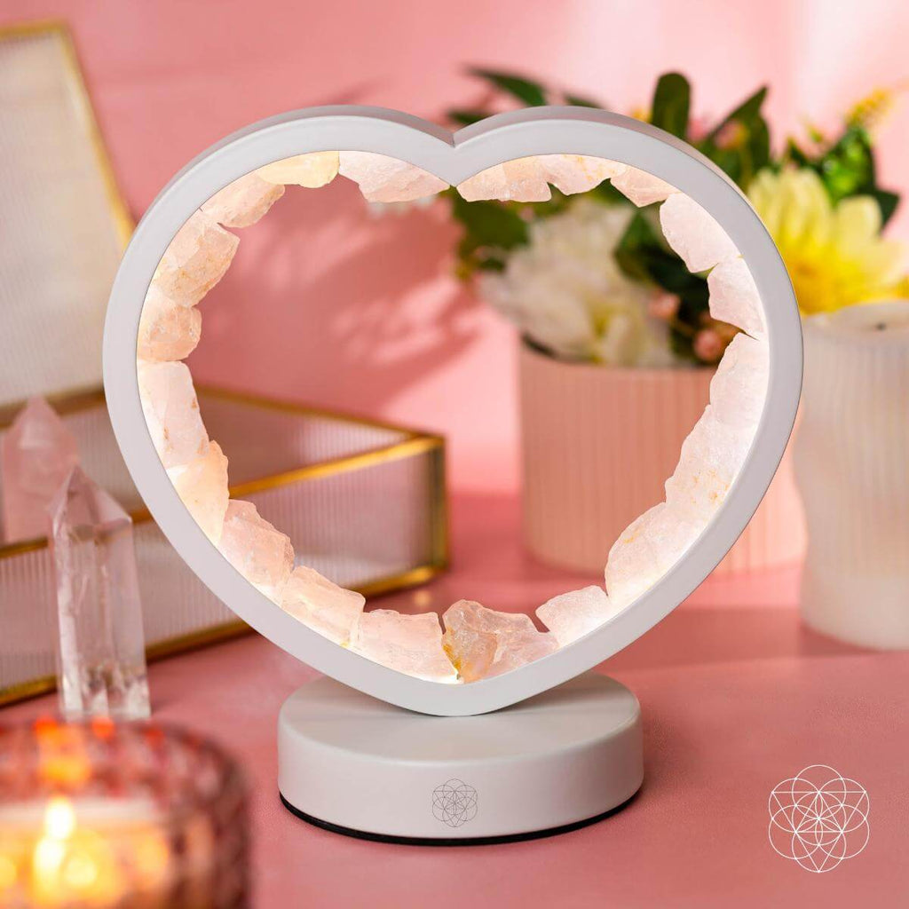 Love Magnet - Rose Quartz Heart Lamp / February MerLotus Essence: Fulfilling Love & Restoration